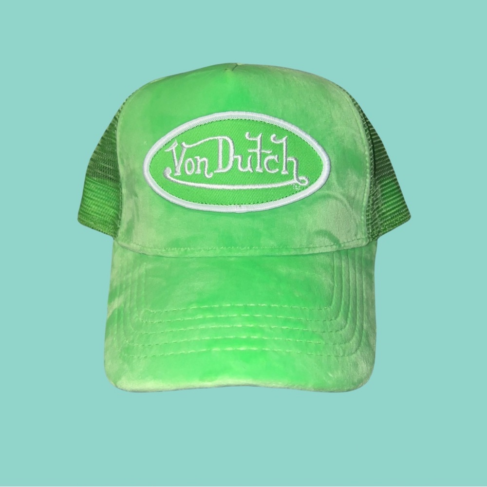 Lime Green Von Dutch Velvet Trucker Hat